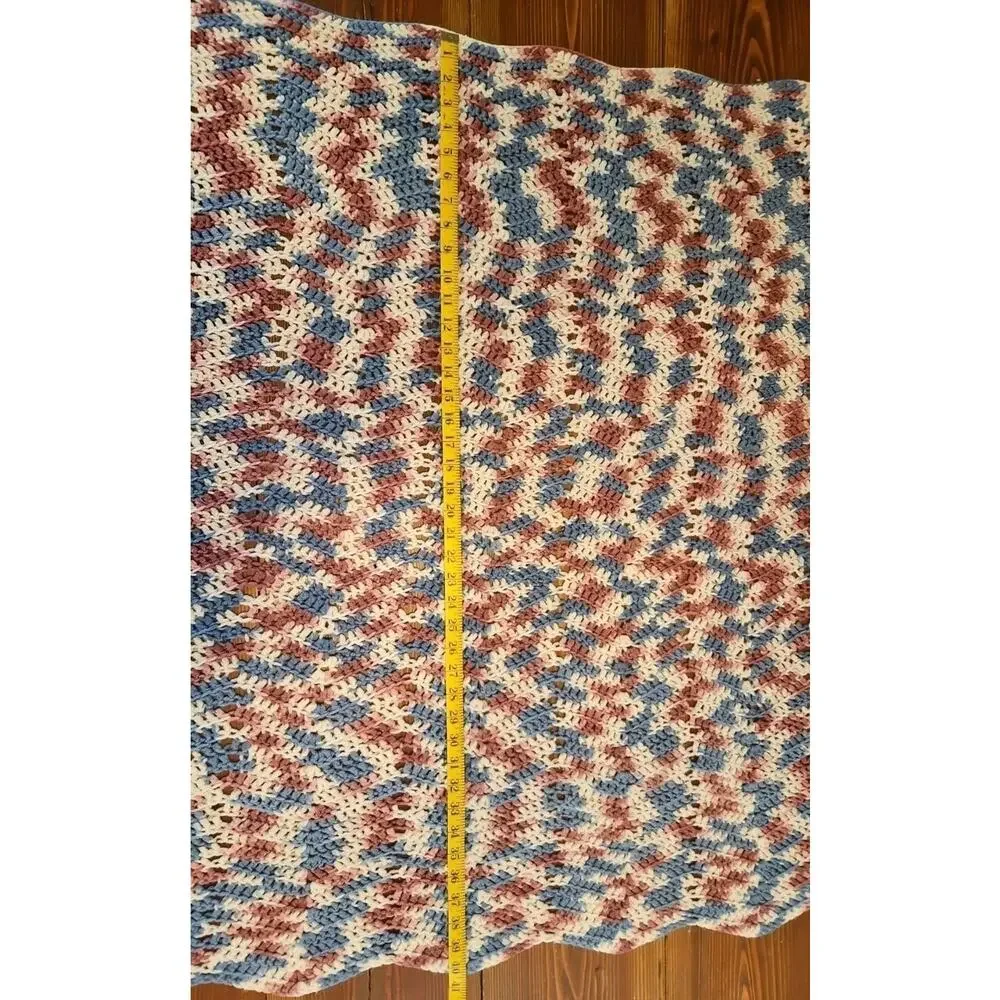 Handmade Crochet Afghan Ripple pattern Blanket multi colored yarn 79